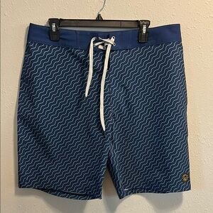 United By Blue‎ Swim Trunk Board Shorts Blue and White Geometric Design